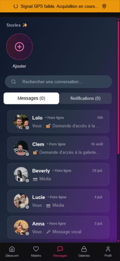 Conversations and private messages in the Hérès app